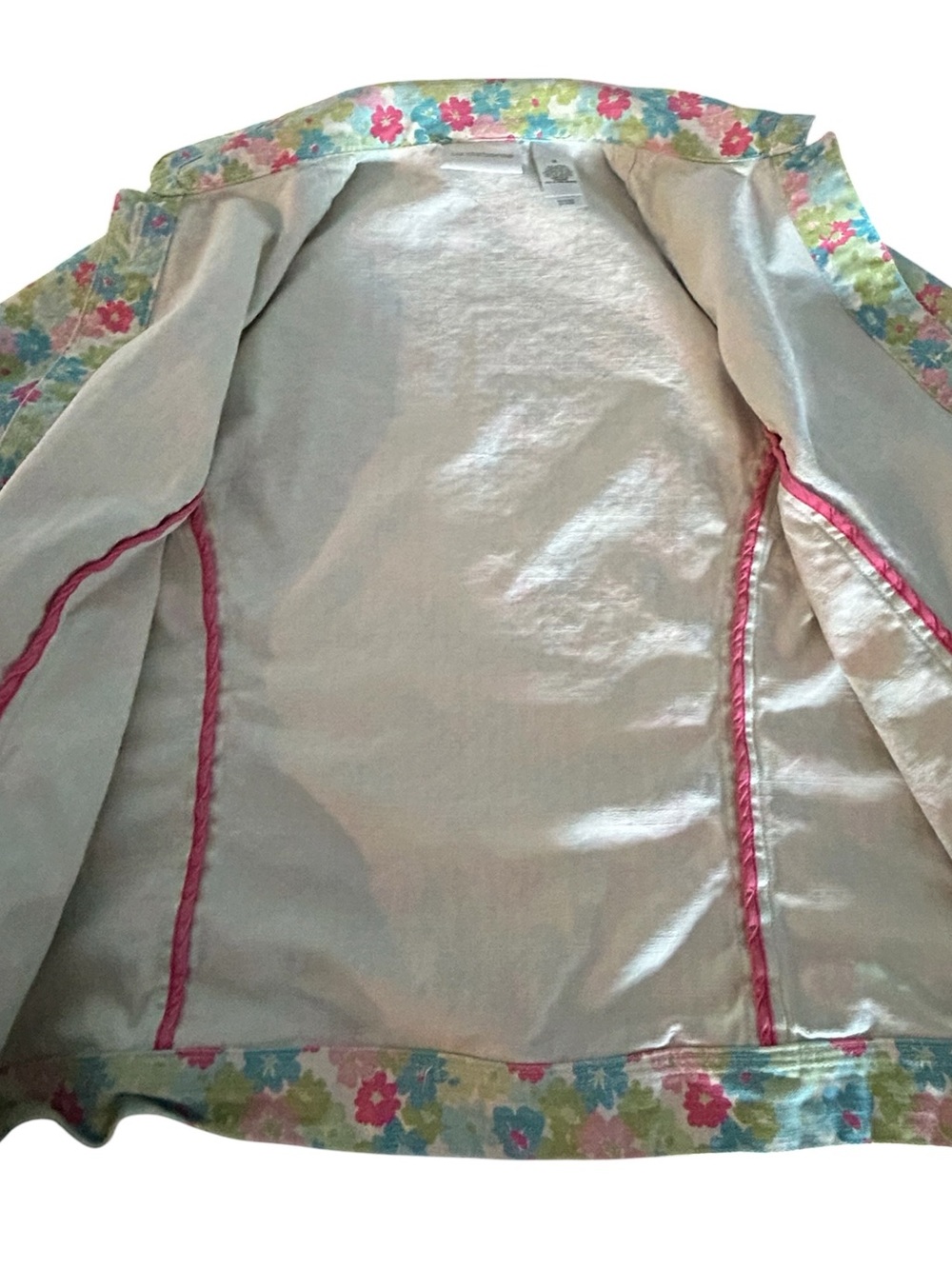 Liz Claiborne Pastel Floral Denim Jacket Vintage Y2K Girlcore Trucker Sz M EUC - Picture 14 of 16